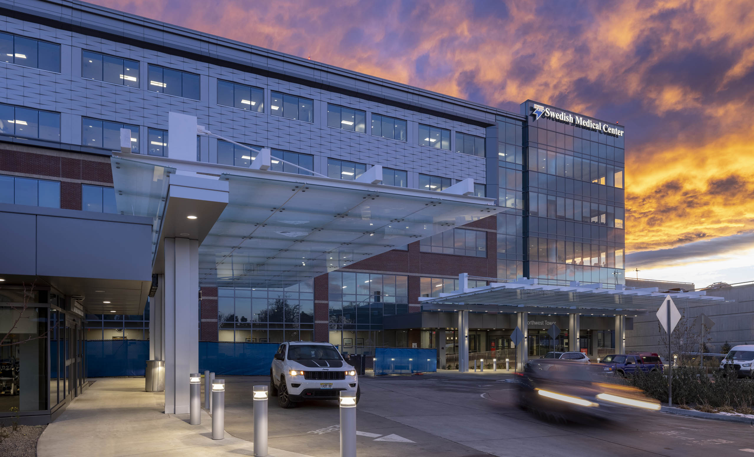 Medical center exterior with prefabricated facade